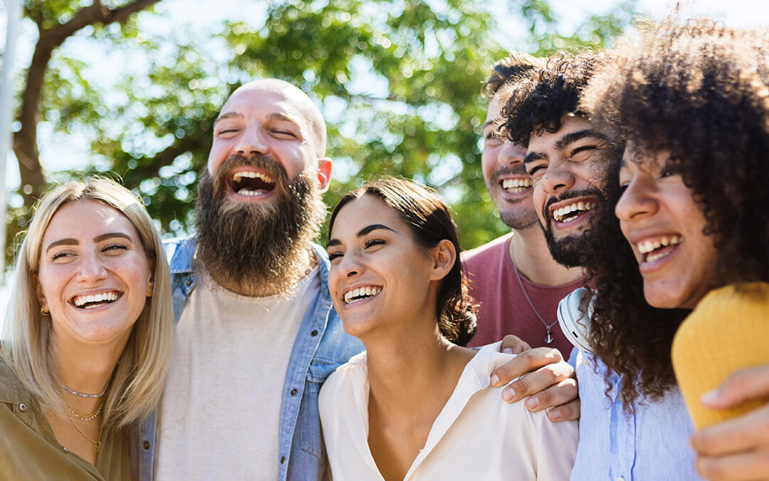 group of diverse friends together outside